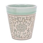 Celadon ceramic mug, 'Thai Zodiac Monkey' - Celadon Glazed Ceramic Mug with Monkey from Thailand