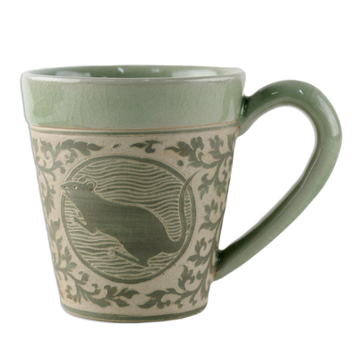 rat celadon glazed mug ceramic novica zodiac thai thailand