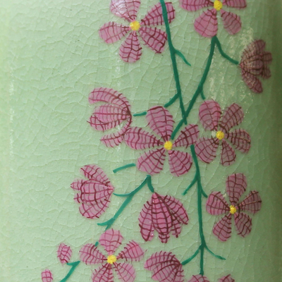 Celadon ceramic vase, 'Around the Garden' - Hand Crafted Celadon Ceramic Floral Vase from Thailand