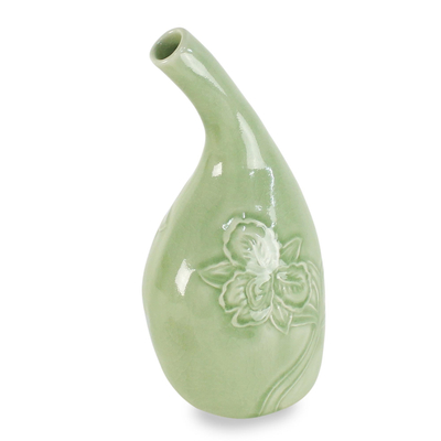 jarrón de cerámica celadón - Jarrón floral de cerámica verde celadón hecho a mano de Tailandia