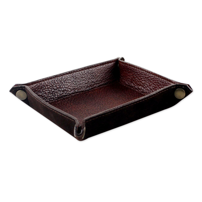 Leather catchall, 'Russet Espresso' - Handcrafted Thai Leather Catchall in Russet and Espresso