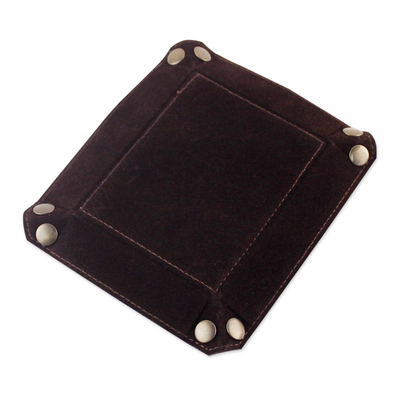 Leather catchall, 'Russet Espresso' - Handcrafted Thai Leather Catchall in Russet and Espresso