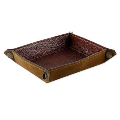 Leather catchall, 'Ginger Russet' - Handcrafted Thai Leather Catchall in Russet and Ginger