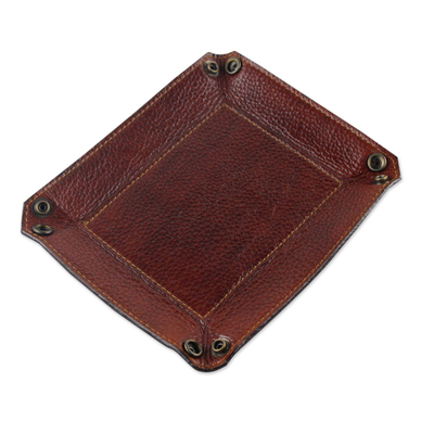 Leather catchall, 'Ginger Russet' - Handcrafted Thai Leather Catchall in Russet and Ginger