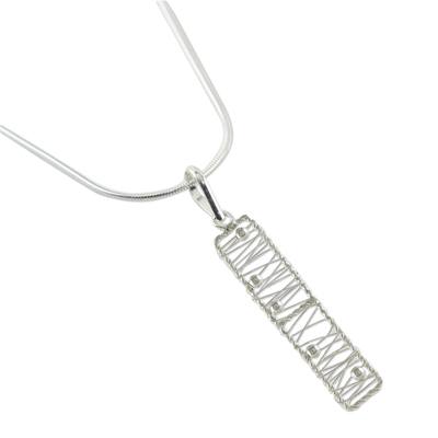 Collar colgante de plata esterlina - Collar con colgante tailandés de alambre rectangular de plata esterlina