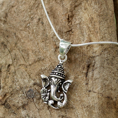 Sterling silver pendant necklace, 'Spirit of Ganesha' - Sterling Silver Ganesha Pendant Necklace from Thailand