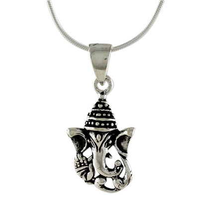 Sterling silver pendant necklace, 'Spirit of Ganesha' - Sterling Silver Ganesha Pendant Necklace from Thailand