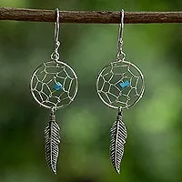 Sterling silver dangle earrings, 'Catching a Dream' - Sterling Silver Dream Catcher Dangle Earrings from Thailand