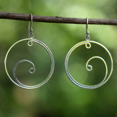 Sterling silver dangle earrings, 'Moon Crests' - Sterling Silver Openwork Swirl Thai Dangle Earrings