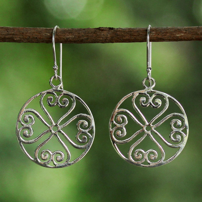 Sterling silver dangle earrings, 'Clovers of Love' - Sterling Silver Spiral Heart Dangle Earrings from Thailand