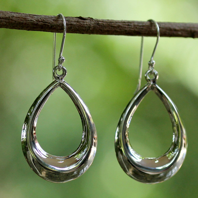 Sterling silver dangle earrings, 'Dewy Sheen' - Sterling Silver Teardrop Dangle Earrings from Thailand