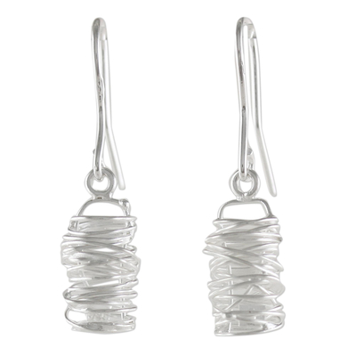 Sterling silver dangle earrings, 'Hidden Secrets' - Sterling Silver Wire Work Dangle Earrings from Thailand