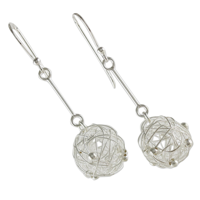 Sterling silver dangle earrings, 'Moon Nests' - Sterling Silver Wire Ball Dangle Earrings from Thailand