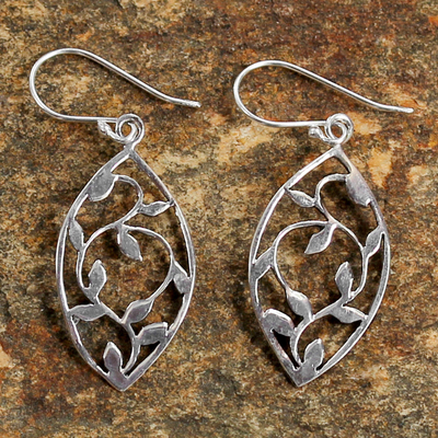 Sterling silver dangle earrings, 'Glowing Spring Leaves' - Sterling Silver Openwork Leaf Dangle Earrings from Thailand