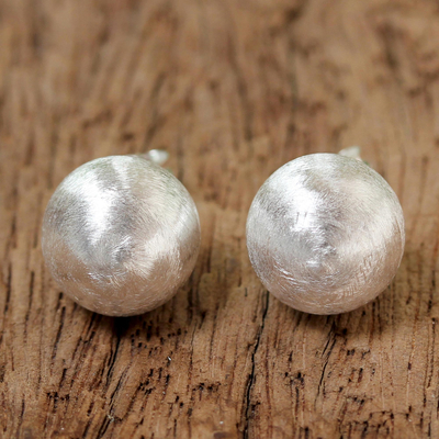 Sterling silver stud earrings, 'Brushed Spheres' - Sterling Silver Brushed Satin Stud Earrings from Thailand