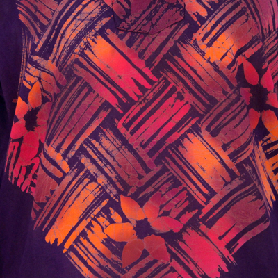 Cotton batik blouse, 'Woven Blossom' - Long Sleeved Cotton Blouse with Hand Painted Batik Pattern