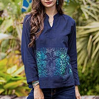 Featured review for Cotton batik blouse, Deep Sea