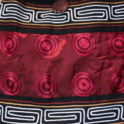 Cotton shoulder bag, 'Crimson Wine' - Cotton Thai Style Shoulder Bag in Crimson and Black