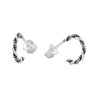 Sterling silver half-hoop earrings, 'Light and Dark' - Sterling Silver Half Hoop Earrings with a Combination Finish
