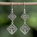 Sterling silver filigree dangle earrings, 'Wind in the Trees' - Sterling Silver Square Shaped Filigree Dangle Earrings
