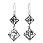Sterling silver filigree dangle earrings, 'Wind in the Trees' - Sterling Silver Square Shaped Filigree Dangle Earrings