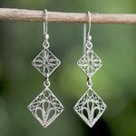 Sterling silver filigree dangle earrings, 'Wind in the Trees' - Sterling Silver Square Shaped Filigree Dangle Earrings