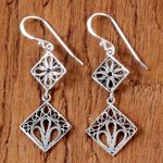 Sterling silver filigree dangle earrings, 'Wind in the Trees' - Sterling Silver Square Shaped Filigree Dangle Earrings