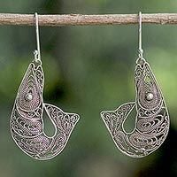 Sterling silver filigree dangle earrings, 'Afternoon Catch' - Sterling Silver Filigree Shrimp Earrings from Thailand