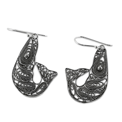 Sterling silver filigree dangle earrings, 'Afternoon Catch' - Sterling Silver Filigree Shrimp Earrings from Thailand