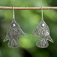 Sterling silver dangle earrings, 'Fish Filigree'