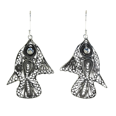 Sterling Silver Fish Filigree Dangle Earrings From Thailand