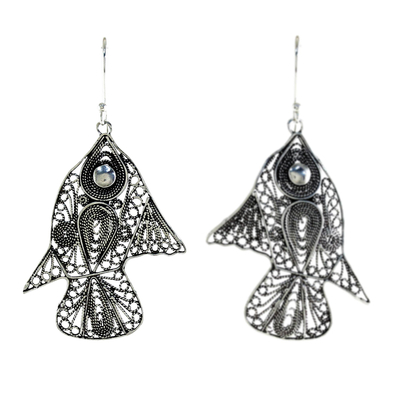 Sterling silver dangle earrings, 'Fish Filigree' - Sterling Silver Fish Filigree Dangle Earrings From Thailand