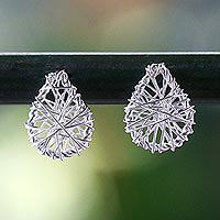 Sterling silver stud earrings, 'Teardrop Wrap'