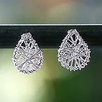 Pendientes de plata de ley, 'Teardrop Wrap' - Pendientes de plata de ley con forma de lágrima de Tailandia