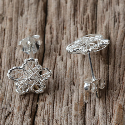 Sterling silver stud earrings, 'Flower Wrap' - Sterling Silver Flower Stud Earrings Crafted in Thailand