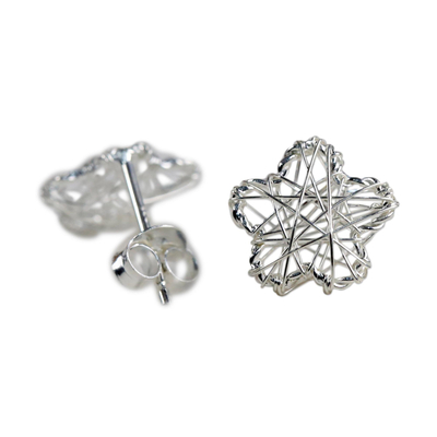 Sterling silver stud earrings, 'Flower Wrap' - Sterling Silver Flower Stud Earrings Crafted in Thailand
