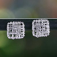 Featured review for Sterling silver stud earrings, Crisscross Square