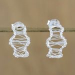 Sterling silver drop earrings, 'Wavy Leaves' - Sterling Silver Wavy Drop Earrings Handcrafted in Thailand