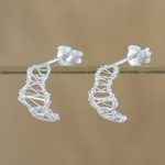 Sterling silver drop earrings, 'Wavy Leaves' - Sterling Silver Wavy Drop Earrings Handcrafted in Thailand