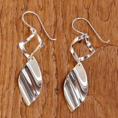 Sterling silver dangle earrings, 'Shimmering Helicopters' - Sleek Handcrafted Sterling Silver Contemporary Thai Earrings