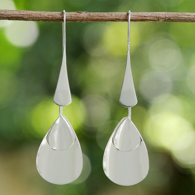 Pendientes colgantes de plata de ley - Pendientes colgantes tailandeses modernos en forma de gota de plata esterlina