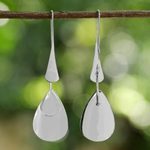Sterling silver dangle earrings, 'Raindrop Dreams' - Sterling Silver Thai Modern Drop Shaped Dangle Earrings