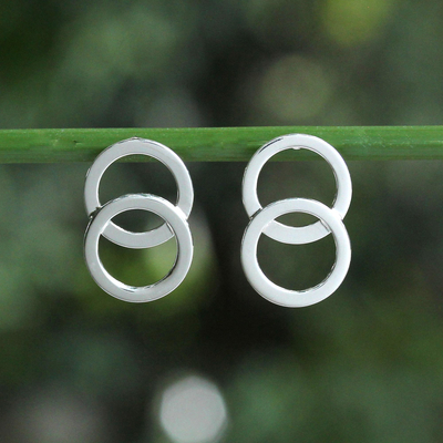Knopfohrringe aus Sterlingsilber, „Forever Circles“ – moderne geometrische Kreis-Knopfohrringe aus thailändischem Sterlingsilber