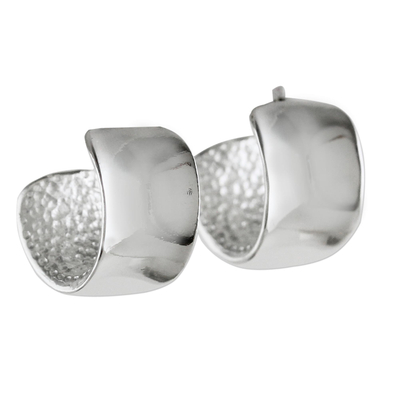 Sterling silver half-hoop earrings, 'View the World' - 925 Sterling Silver Wide Half-Hoop Earrings from Thailand