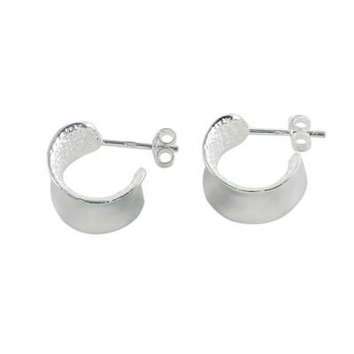 Sterling silver half-hoop earrings, 'View the World' - 925 Sterling Silver Wide Half-Hoop Earrings from Thailand