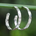 Sterling silver half-hoop earrings, 'Contemporary Woman' - Modern Thai 925 Sterling Silver Half-Hoop Earrings