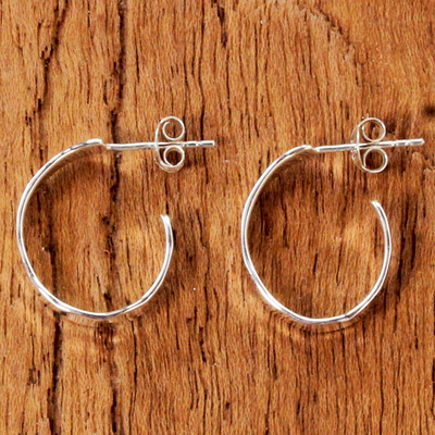 Sterling silver half-hoop earrings, 'Contemporary Woman' - Modern Thai 925 Sterling Silver Half-Hoop Earrings