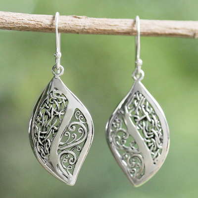 Sterling silver dangle earrings, 'Leafy Brambles' - Sterling Silver Vine Motif Dangle Earrings from Thailand