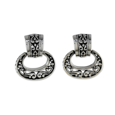 Sterling silver dangle earrings, 'Ornate Chiang Mai' - Elegant Sterling Silver Oval Dangle Earrings from Thailand
