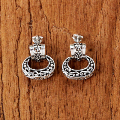 Sterling silver dangle earrings, 'Ornate Chiang Mai' - Elegant Sterling Silver Oval Dangle Earrings from Thailand